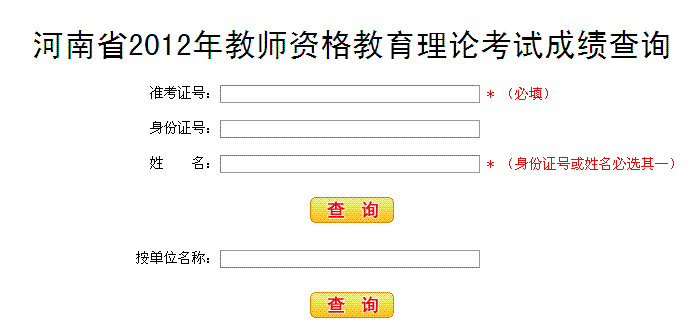 2012年河南省教师资格证测试成绩查询入口