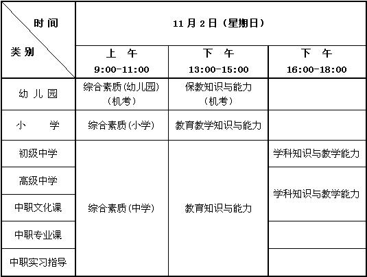 河北省2014年下半年教师资格笔试考试安排